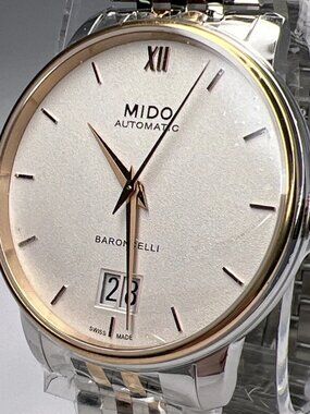 MIDO BARONCELLI 40mm Rose Gold & Steel Automatic Date Watch w/Box Papers